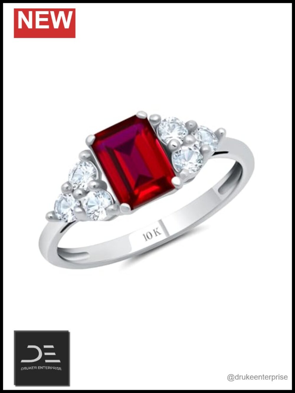 10K Gold Cocktail Ring for Women Ruby Gemstone Anniversary Size 5-9